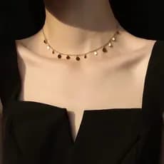 Colar de aço titânio HT banhado a ouro 18K, pingente quadrado pequeno, corrente de aço inoxidável que não desbota 3IJG T