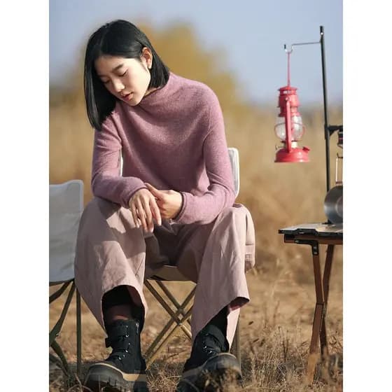 Tecelagem única não chata ch n Cashmere velo macio quente meia gola alta pulôver camisola feminina roupa interior primav