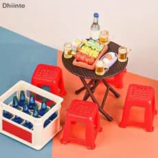 [Dhiint] 1 conjunto de mesas dobráveis em miniatura e cadeiras de jantar para casas de bonecas em escala 1:12, acessório