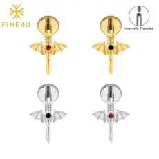 Halloween FINE4U Piercing Titânio Espada Asa de Anjo Brinco Helix Tragus Conch Lóbulo Labret MA68