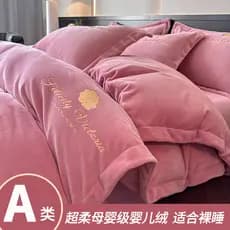 Inverno engrossado leite velo cama conjunto de quatro peças bordado 2025 dupla face bebê velo Coral velo colcha