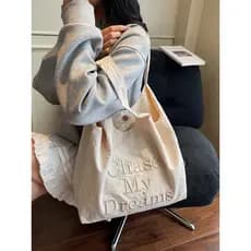 Novo estilo bordado tridimensional carta bolsa de lona feminina 2026 novo estilo Casual All-Match grande capacidade clas