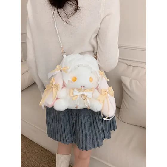 Feito à mão Lolita Lop-Eared coelho boneca mochila bonito arco de um ombro saco do mensageiro presente de aniversário da