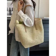 Verão grande capacidade saco de palha senhoras 2026 novo estilo Commuter bolsa de ombro férias beira-mar praia tecido sa