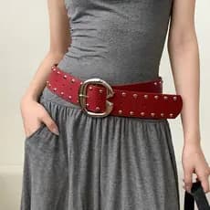 Design da indústria pesada cinto largo feminino estilo Punk rebites combinando saia calças cinto americano estilo menina