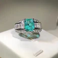 Cultivo Artificial incrustado de alta qualidade de carbono princesa quadrado paraíba simulação anel de diamante