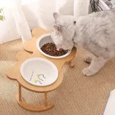 Tigela de cerâmica para gatos, proteção para pescoço e pés altos, tigela dupla, Rack fixo, Anti-derrubamento, tigela de