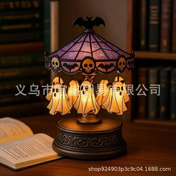 Transfronteiriço Novo Fantasma Carrossel Luzes Candeeiro De Mesa Casa Pátio Ornamentos Girando Lâmpada De Cavalo