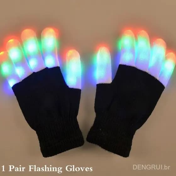 Nova Luva Colorida com Dedo Brilhante para Crianças, 1 Par de Luvas Mágicas LED Piscantes para Adultos JLE8