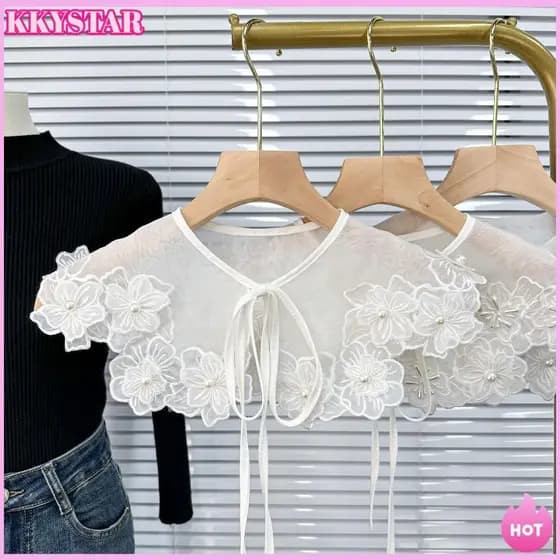 KKXYSTAR Gola De Renda Feminina , Acessórios De Roupas , Camisa Destacável Bordada De Organza , Branca
