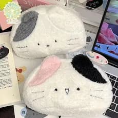 Lápis De Gato De Três Cores Caso Pelúcia De Grande Capacidade Papelaria Bolsa