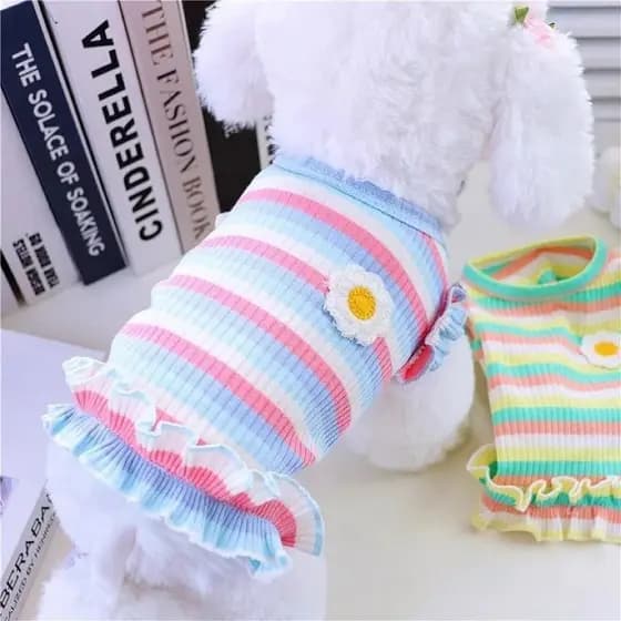 Roupas de Verão para Cães, Colete para Animais de Estimação, Vestidos de Malha para Cães, Camiseta Listrada Refrescante