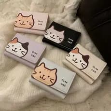Bonito dos desenhos animados estilo gato feminino simples nicho grande capacidade curto dobrável estudante carteira esti