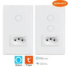 Interruptor Inteligente 1/2 Botão Com Tomada WiFi Smart Automação-Spacexx