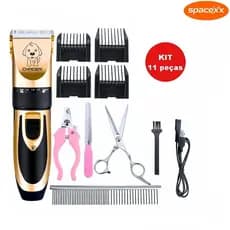 Kit Máquina de Tosar Profissional 11 Peças, Tosador para Gatos e Cachorros, Corte de Pelos Pet-Spacexx