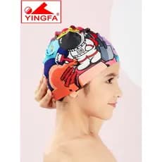 Yingfa touca de natação infantil de silicone, touca de natação à prova d'água para meninos e meninas, impressão de silic