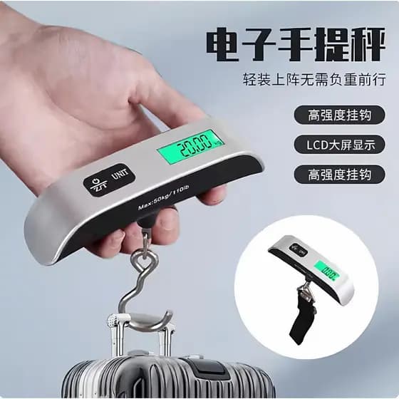 Balança portátil japonesa com cabo grosso, Mini balança eletrônica, gancho, 50kg, pequena balança suspensa, bagagem, bal