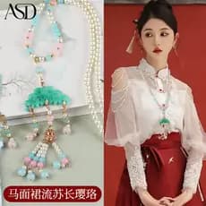 Nuvem traseira longa Yingluo estilo antigo Hanfu franjas torradas roupas colar colar novo estilo chinês saia de cintura