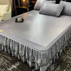 Saia de cama estilo gelo Rattan tapete de seda gelo legal conjunto de três peças destacável ar condicionado tapete macio