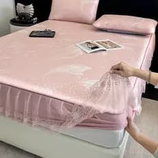 Jacquard cama saia lençol dois-em-um gelo seda legal esteira conjunto de três peças colcha de verão Anti-deslizamento ar