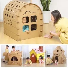 Crianças artesanal diy caixa de papel casa de bonecas papelão pequena casa castelo concha de papel tenda jardim de infân