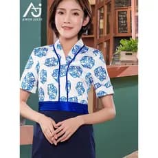 Okai aeromoça uniforme vestido profissional feminino azul branco porcelana Hotel Workwear beleza construção instrutor mé