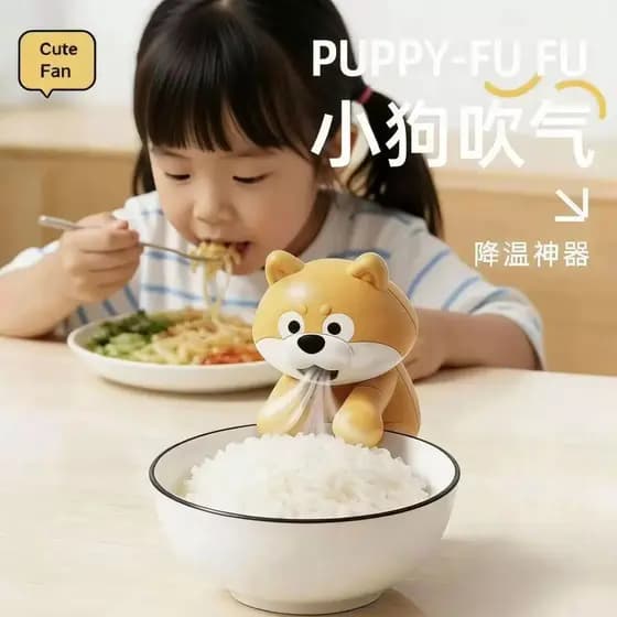 Ventilador soprando arroz fresco sopa fresca ferramenta útil forma de filhote de cachorro bonito pode pendurar copo brin