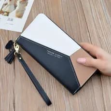 Senhoras carteira de embreagem feminina longa três cores costura contraste cor elegante simples zíper saco do telefone m