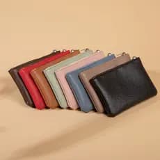 Couro masculino feminino Mini bolsa de moedas Ultra-fino requintado zíper saco de moedas curto pequena carteira mão chav