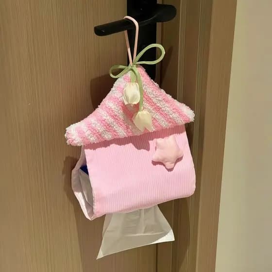 [Rosa ~] Saco de tecido para casa pequena Caixa de tecido pendurado Caixa de papel higiênico Saco pendurado