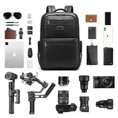 Mochila de couro estilo empresarial masculina multifuncional bolsa para câmera à prova d'água leve bolsa para computador