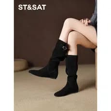 Sábado pilha botas femininas outono inverno novo estilo botas planas aumento interno botas de Cowboy ocidental botas de