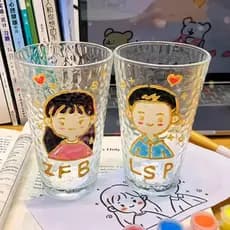 Qixi presente pintado à mão casal de vidro artesanal diy pacote de Material pintado criativo copo ondulado de água para