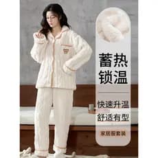 Pijamas de inverno feminino Coral velo 2025 novo estilo feminino outono inverno forro de lã engrossado flanela Homewear