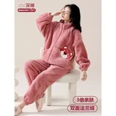 Pijamas de flanela feminino inverno 2025 novo estilo Coral velo mais velo engrossado outono inverno Homewear terno pode