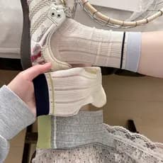 Estilo coreano cor combinando malha Ultra-fina respirável listrado meias femininas primavera verão fino meados de tubo m