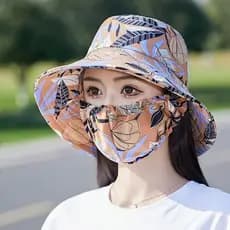 Chapéu máscara integrada chapéu de sol feminino verão chapéu de sol Anti-ultravioleta meia-idade mãe máscara facial capa
