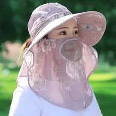 Novo estilo chapéu de sol protetor solar máscara facial feminina integrada Anti-ultravioleta aba grande proteção de pesc