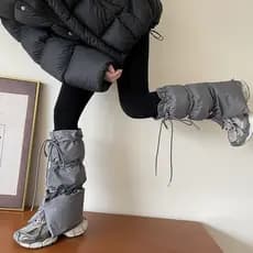 W inverno quente estilo cinza para baixo algodão cordão cinta esportes lazer meias perna capa senhoras ao ar livre quent
