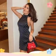 Vestido Feminino AMARLIS Sem Mangas, Costas Descobertas, Cintura Fina, Decote Halter, Casual, Respirável, Estampa de Bol