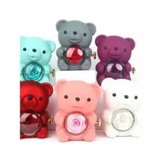 Caixa De Presente De Urso Rosa De Flor Eterna
