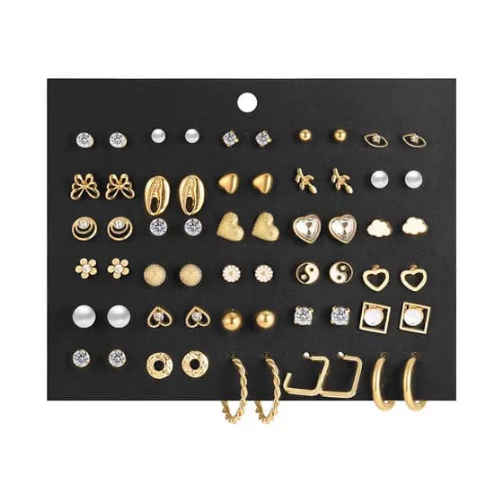 Conjunto De Brincos De 30 Peças Combinação Strass Flor