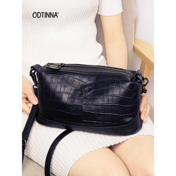 Influenciador bolsa de couro genuíno feminino 2026 novo estilo moda All-Match ombro mensageiro saco francês Casual bolsa