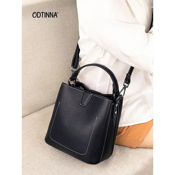 High-End saco novo estilo All-Match bolsa feminina 2026 grande capacidade balde saco de couro genuíno Commuter moda mão