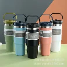 30oz copo do carro 304 aço inoxidável armazenamento frio portátil palha copo de água impresso logotipo carro grande capa