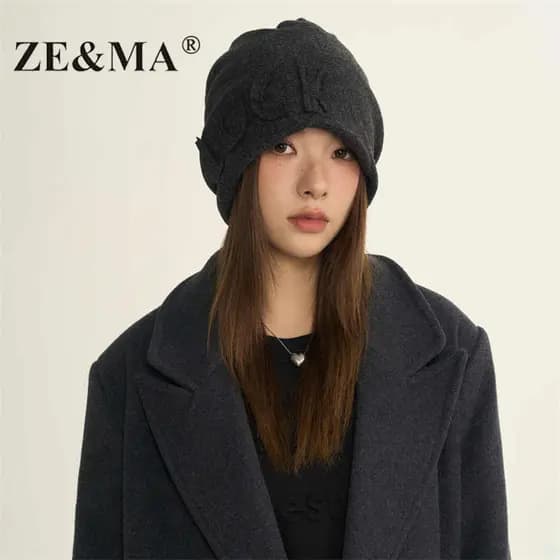 ZE & MA chapéu feminino de malha chapéu de inverno feminino 2025 novo estilo balde chapéu de lã chapéu de pilha de inver