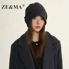 ZE & MA chapéu feminino de malha chapéu de inverno feminino 2025 novo estilo balde chapéu de lã chapéu de pilha de inver
