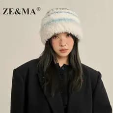 ZE & MA chapéu feminino de malha chapéu de inverno feminino 2025 novo estilo balde chapéu de lã chapéu de pilha de inver