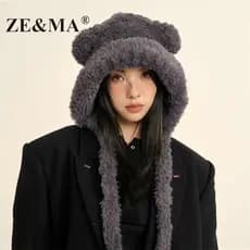 ZE & MA chapéu feminino de malha chapéu de inverno feminino 2025 novo estilo balde chapéu de lã chapéu de pilha de inver