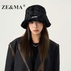 ZE & MA chapéu feminino de malha chapéu de inverno feminino 2025 novo estilo balde chapéu de lã chapéu de pilha de inver